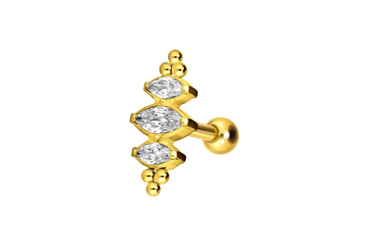 Titan Ohrpiercing mit Innengewinde 3 EINGEFASSTE KRISTALLTROPFEN + KUGELN